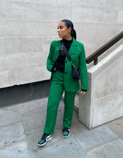 Dames donkergroene blazer en broek set met schoudervulling
