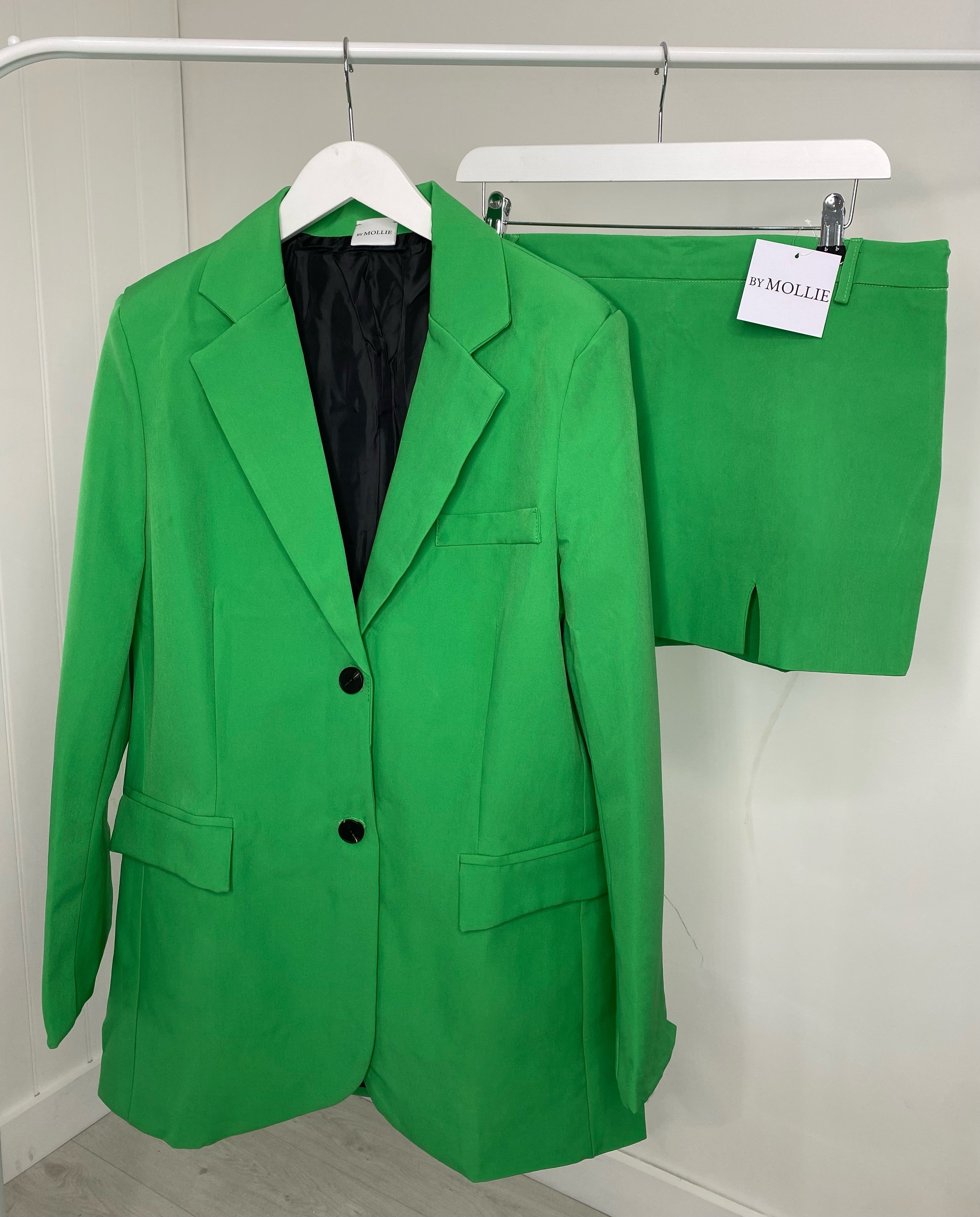 Groene dames set - Blazer en mini rok set oversized met split