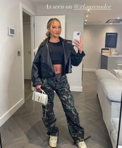 Dames oversized leren jas in zwart met cropped stijl