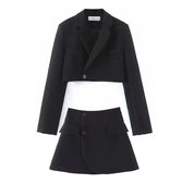 Zakelijke dames set kantoor - Cropped blazer en mini rok zwart voor de zomer