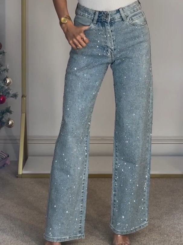 Dames glitter flared jeans | Strass versierde spijkerbroek