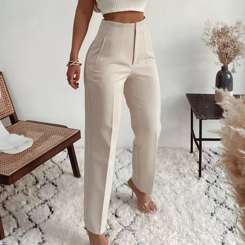 Dames broek met hoge taille en taillenaden