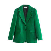 Dames donkergroene blazer en broek set met schoudervulling