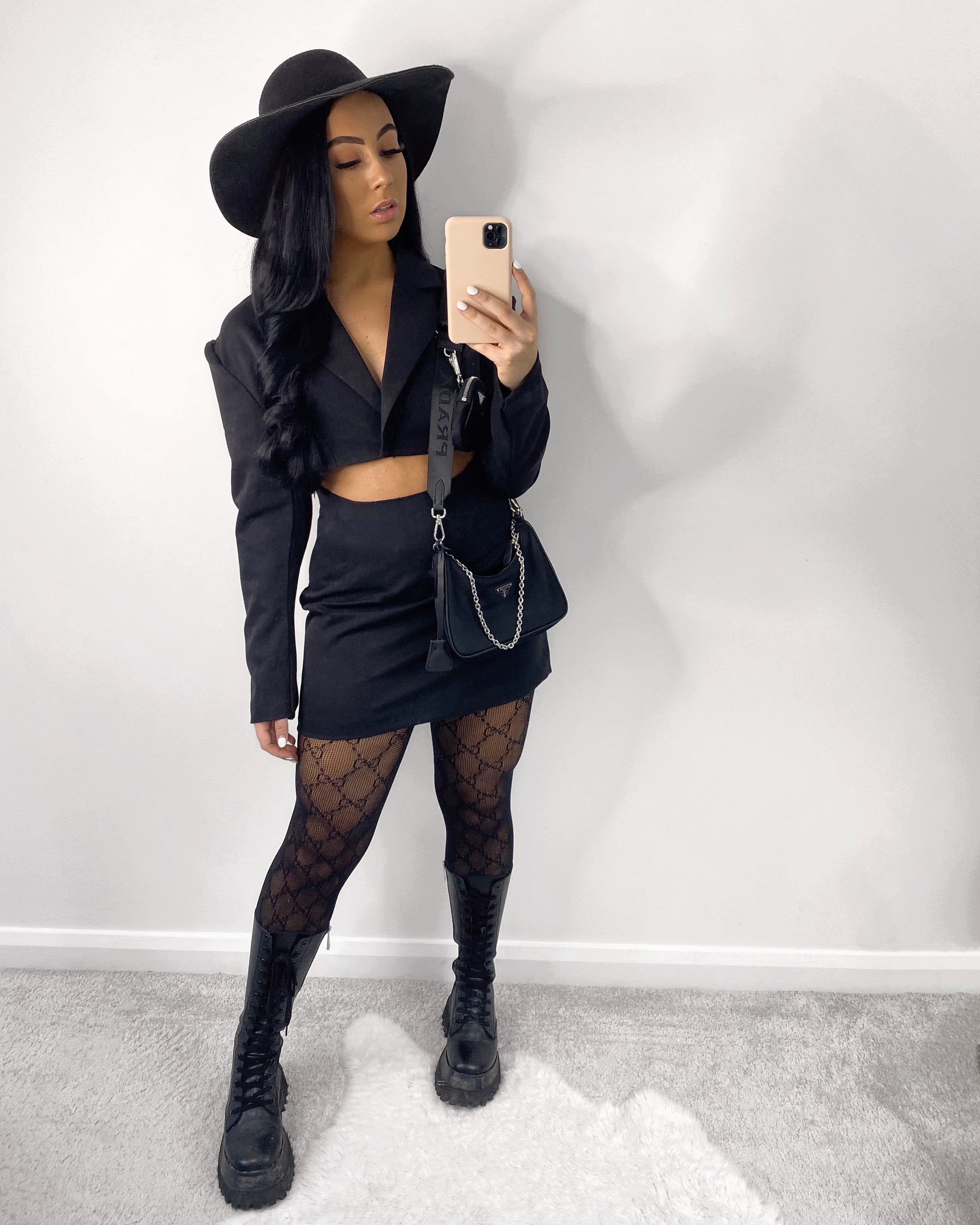 Dames blazer jurk met cut-out - Cropped blazer en mini rok look