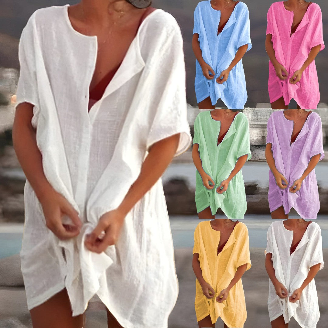 Dames zomerjurk midi met korte mouwen