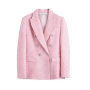 Dames tweed blazer en rok set in roze