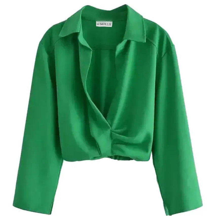 Dames set in groen - Crop top en midi rok met split