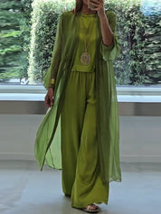 Women's three-piece set with wide pants and long vest
