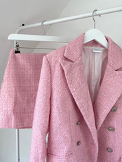 Dames tweed blazer en rok set in roze