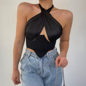 Dames halter corset top van satijn - Feestelijk