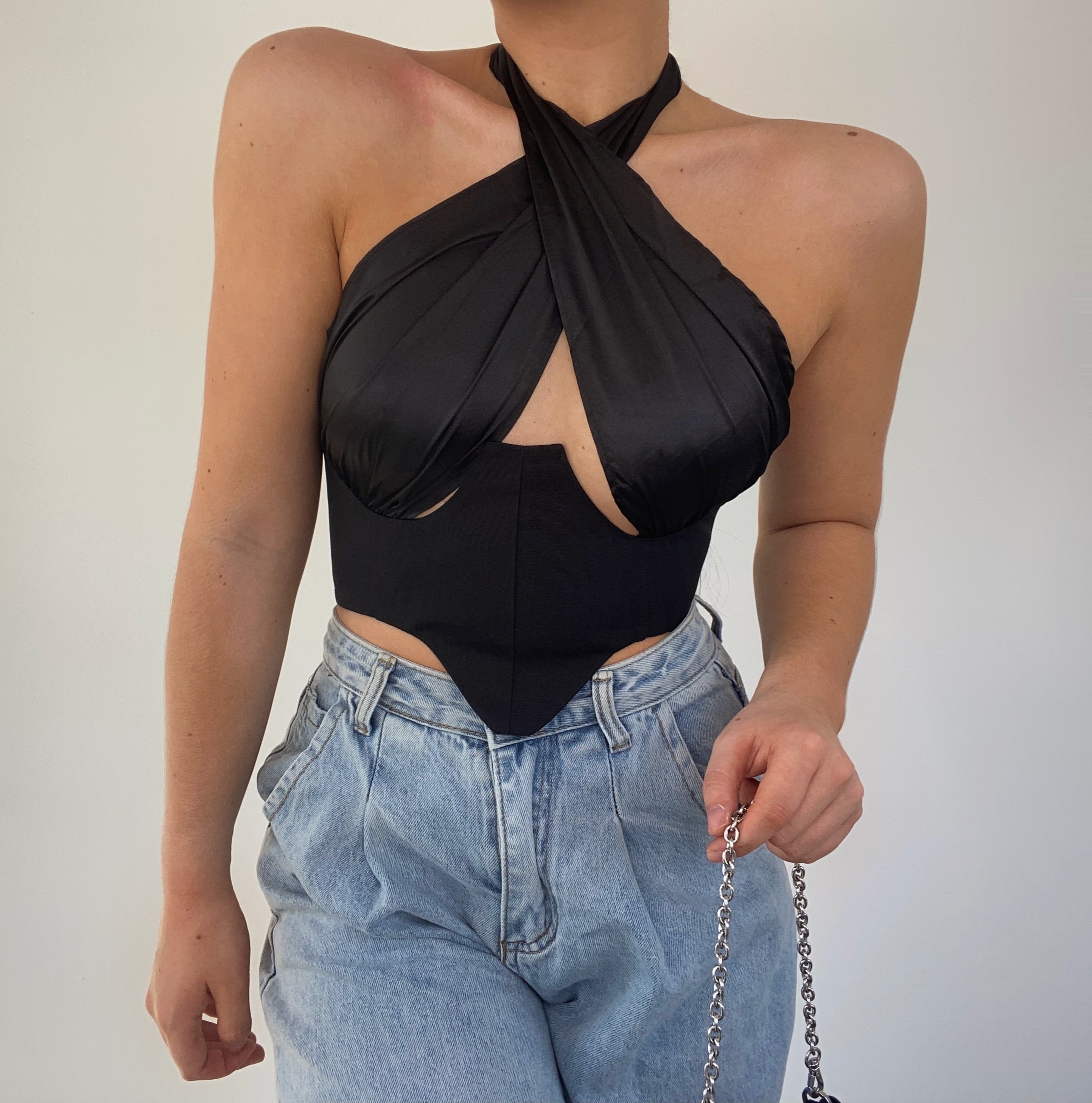 Dames halter corset top van satijn - Feestelijk