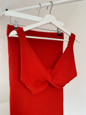 Dames zomerset met bralet in rood - Cropped top en split rok midi