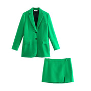 Groene dames set - Blazer en mini rok set oversized met split