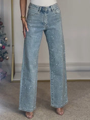 Dames glitter flared jeans | Strass versierde spijkerbroek