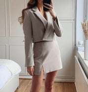 Dames blazer set met cropped blazer en mini rok