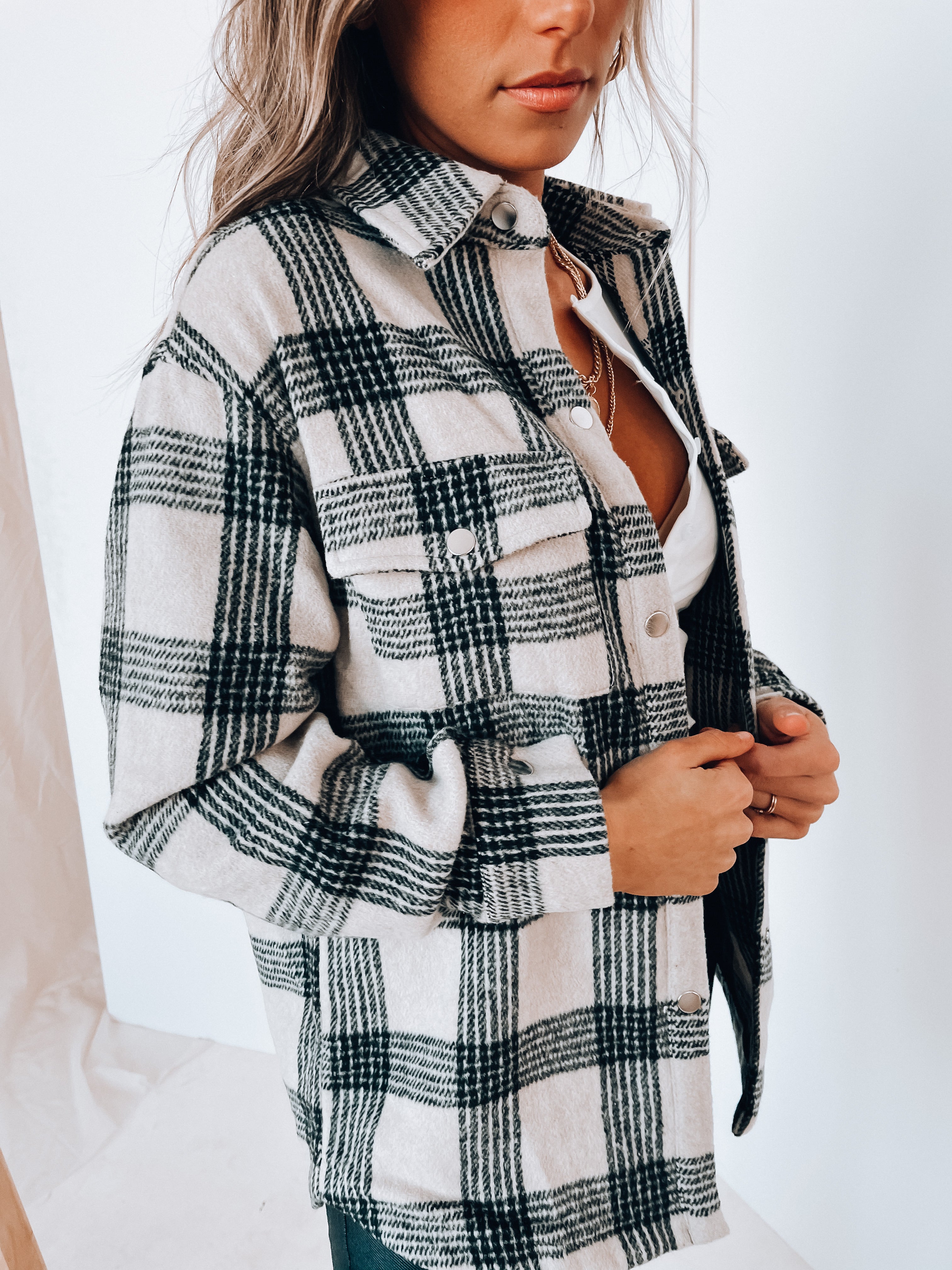 Dames shacket | Oversized vest met ruitpatroon