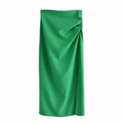 Dames set in groen - Crop top en midi rok met split