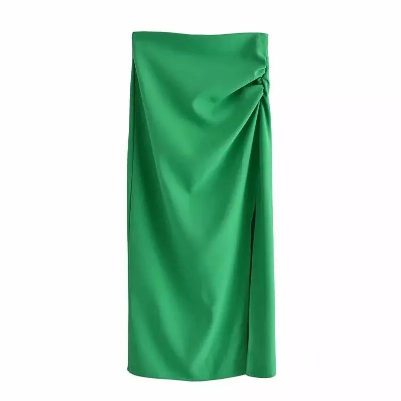 Dames set in groen - Crop top en midi rok met split