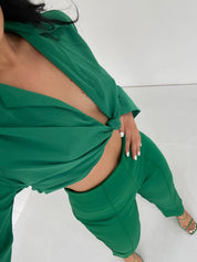 Dames crop top met knoop detail groen