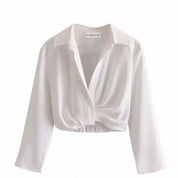 Dames witte crop shirt en midi rok set met split - Zomer set