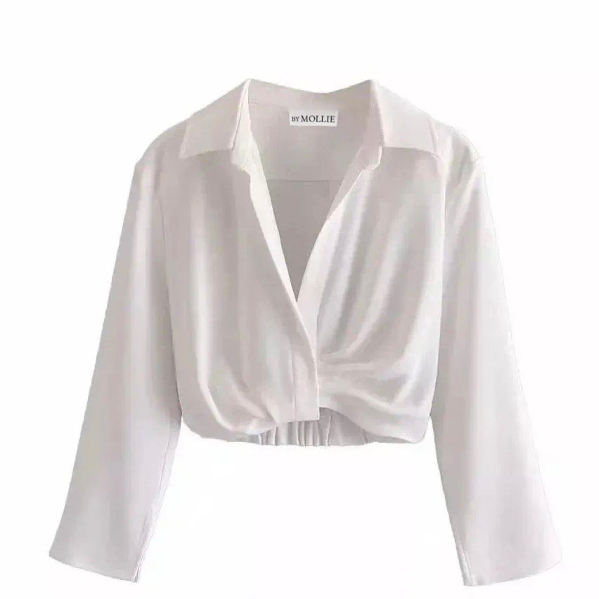 Dames witte crop shirt en midi rok set met split - Zomer set