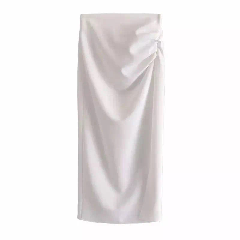 Dames witte crop shirt en midi rok set met split - Zomer set