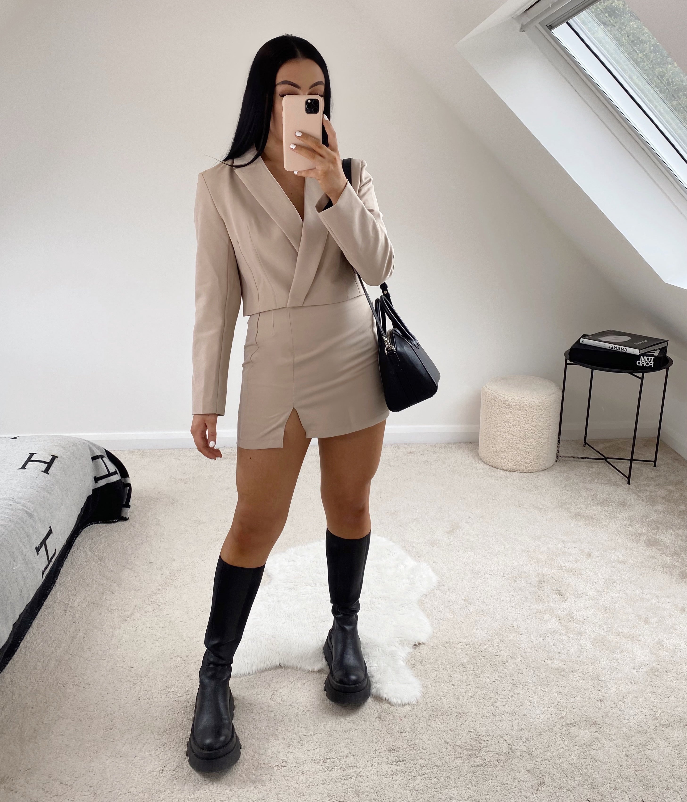 Dames blazer set met cropped blazer en mini rok