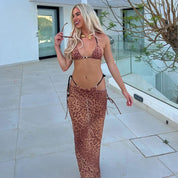 Dames zomerset bruin met leopardprint bikini en lange rok