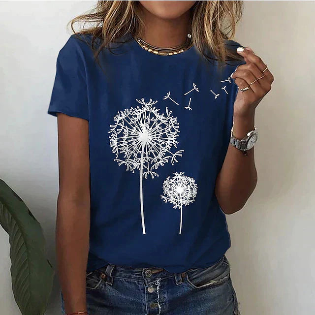 Ladies basic shirt in solid color with print - For spring and summer