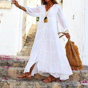Dames boho zomerjurk met V-hals en losse pasvorm