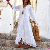 Dames boho zomerjurk met V-hals en losse pasvorm