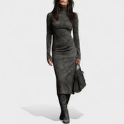 Elegante Coljurk Dames – Slim Fit Winter Jurk met Luxe Suède Look