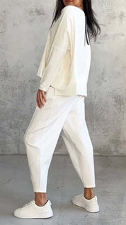 Tweedelige Dames Set Ruime Pasvorm | Oversized Top Boothals en Joggingbroek
