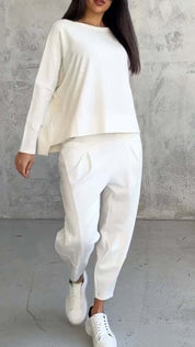 Tweedelige Dames Set Ruime Pasvorm | Oversized Top Boothals en Joggingbroek