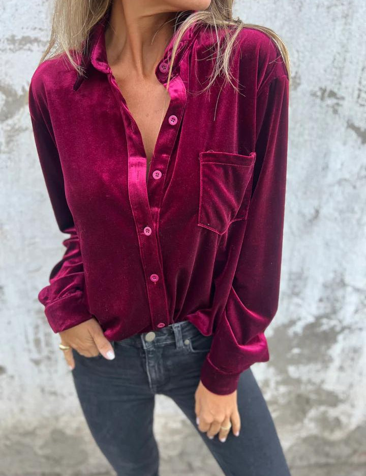 Chique dames velvet blouse met kraag | Fluweel