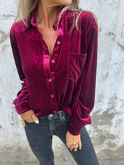 Dames fluwelen blouse met klassieke kraag en knoopsluiting