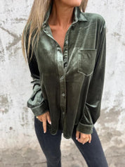 Dames fluwelen blouse met klassieke kraag en knoopsluiting