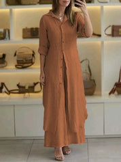 Women's two-piece set with wide pants and fitted top