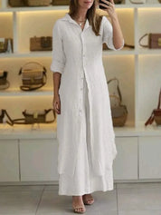 Women's two-piece set with wide pants and fitted top