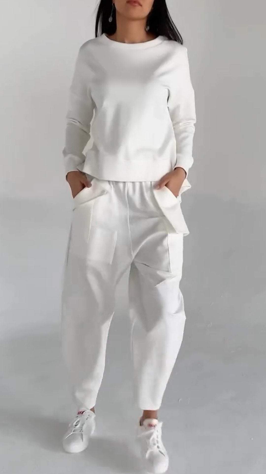 Tweedelige Dames Set Ruime Pasvorm | Oversized Top Boothals en Joggingbroek