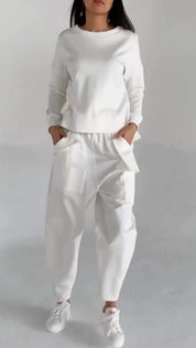 Tweedelige Dames Set Ruime Pasvorm | Oversized Top Boothals en Joggingbroek