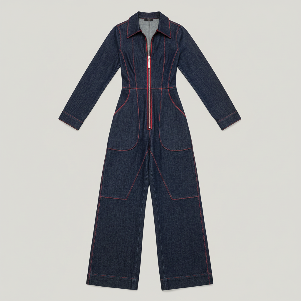 Denim zomer jumpsuit met wijde pijpen - Donkerblauwe spijkerstof
