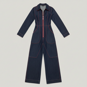 Denim zomer jumpsuit met wijde pijpen - Donkerblauwe spijkerstof