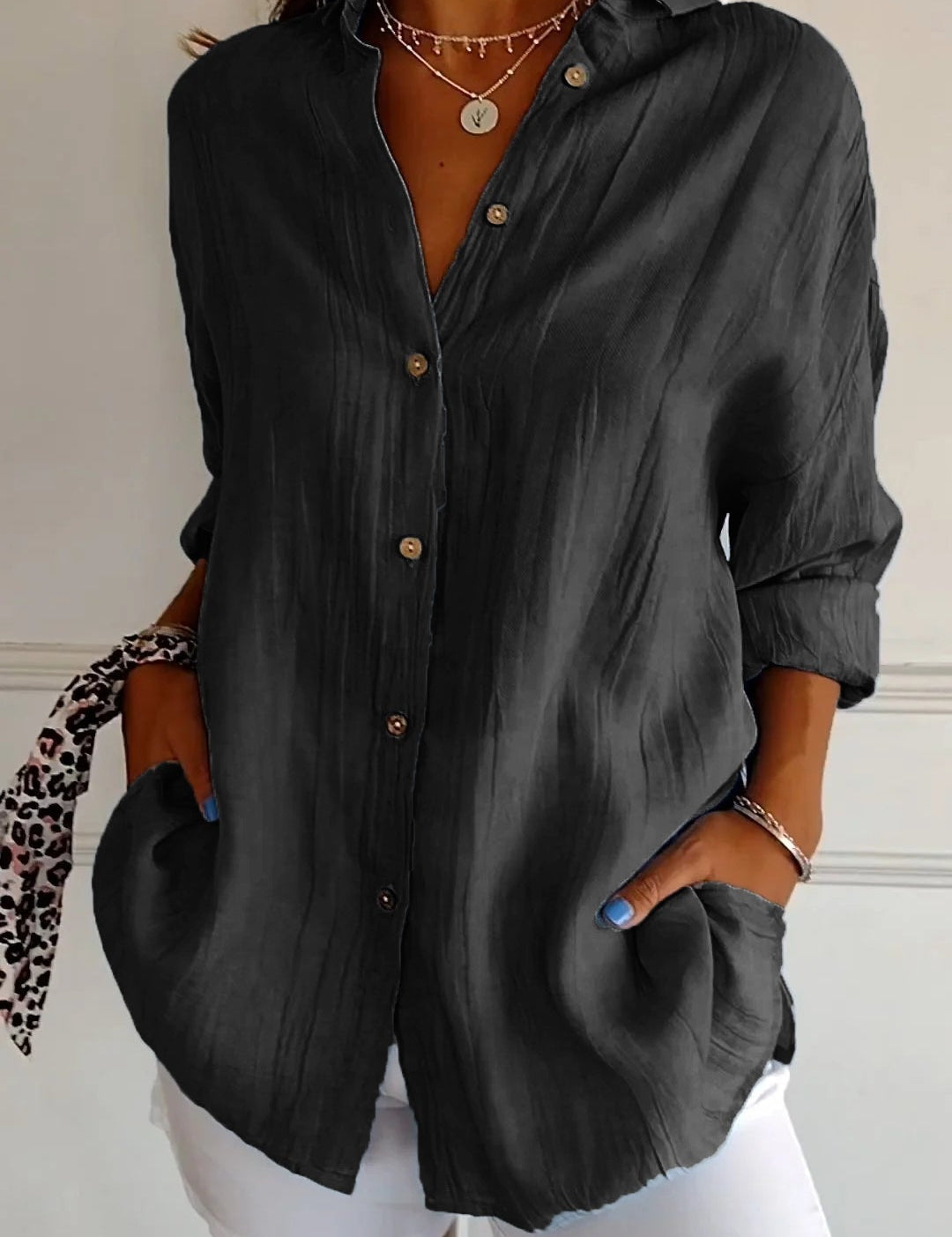 Losvallende dames blouse | Luchtig overhemd met knoopsluiting