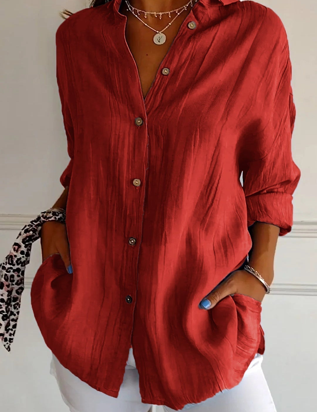 Losvallende dames blouse | Luchtig overhemd met knoopsluiting