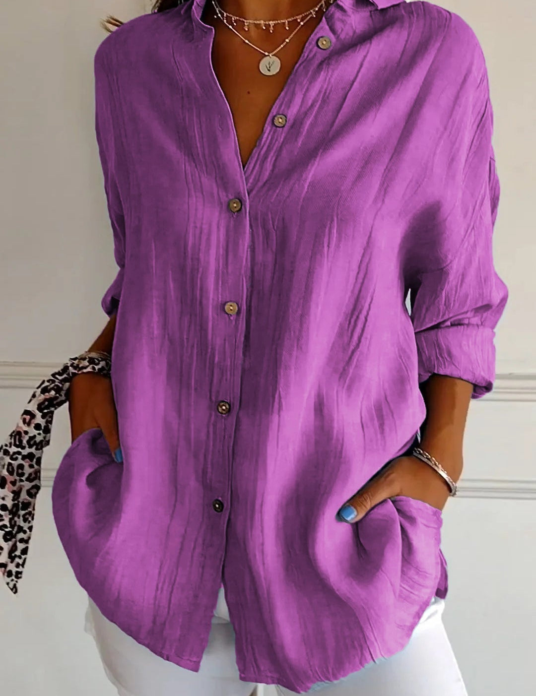 Losvallende dames blouse | Luchtig overhemd met knoopsluiting