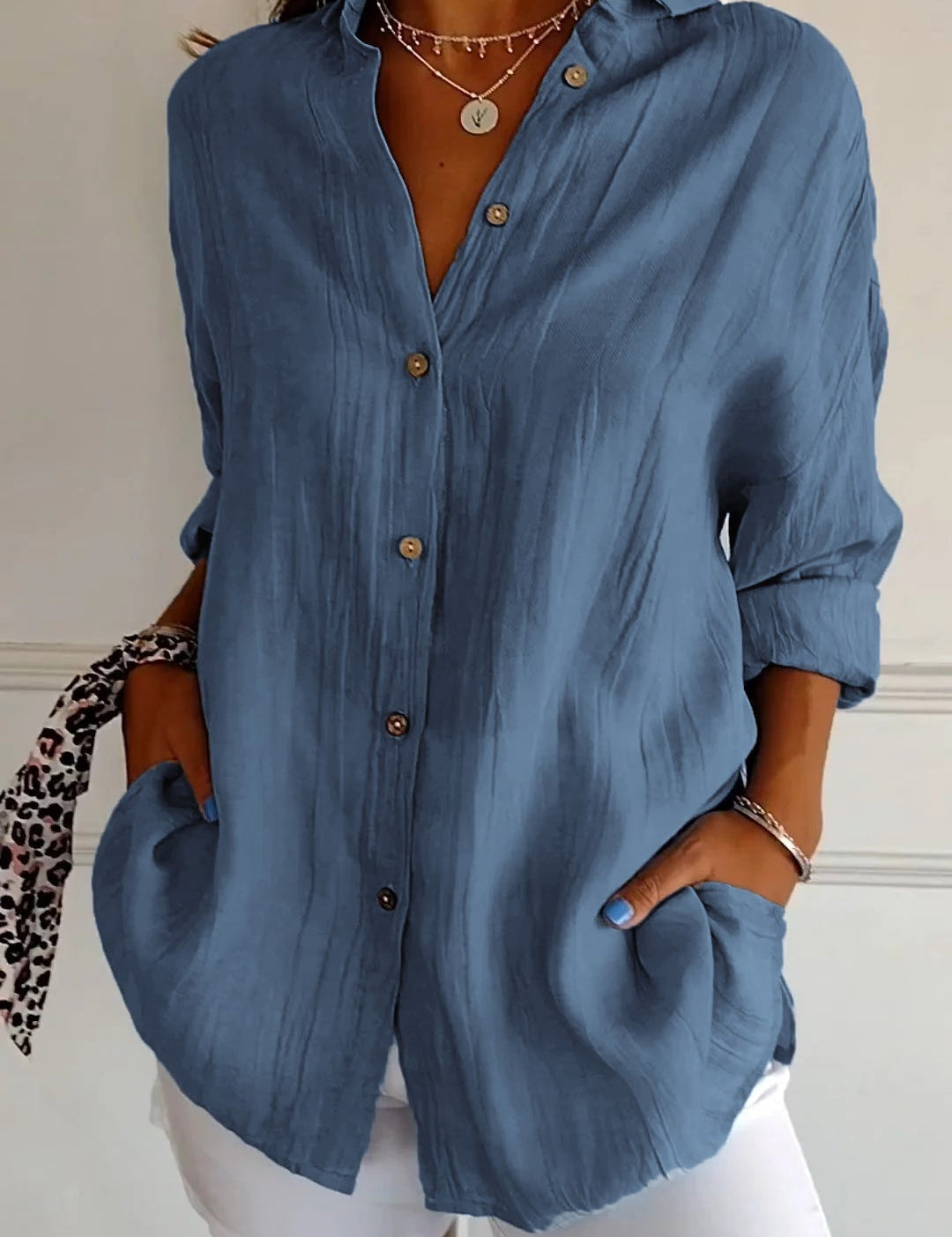 Losvallende dames blouse | Luchtig overhemd met knoopsluiting