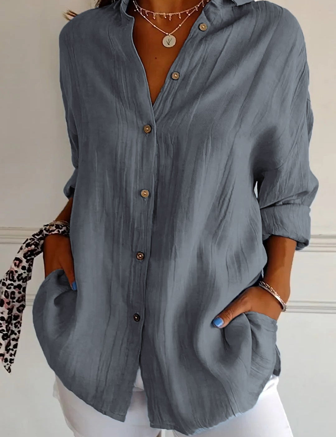 Losvallende dames blouse | Luchtig overhemd met knoopsluiting