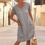 Women's summer mini dress with short sleeves and pockets