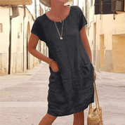 Women's summer mini dress with short sleeves and pockets